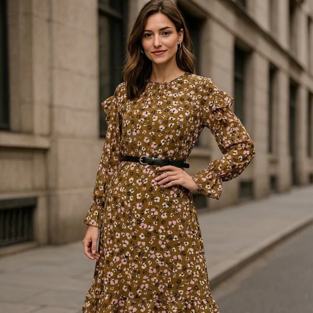 Floral Cottagecore/Prairie Style Ruffle Midi Dress